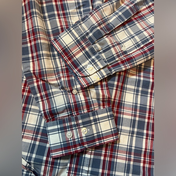 George Mens XL 46-48 Red Plaid Classic Fit Long Sleeve Button Shirt - Picture 4 of 6